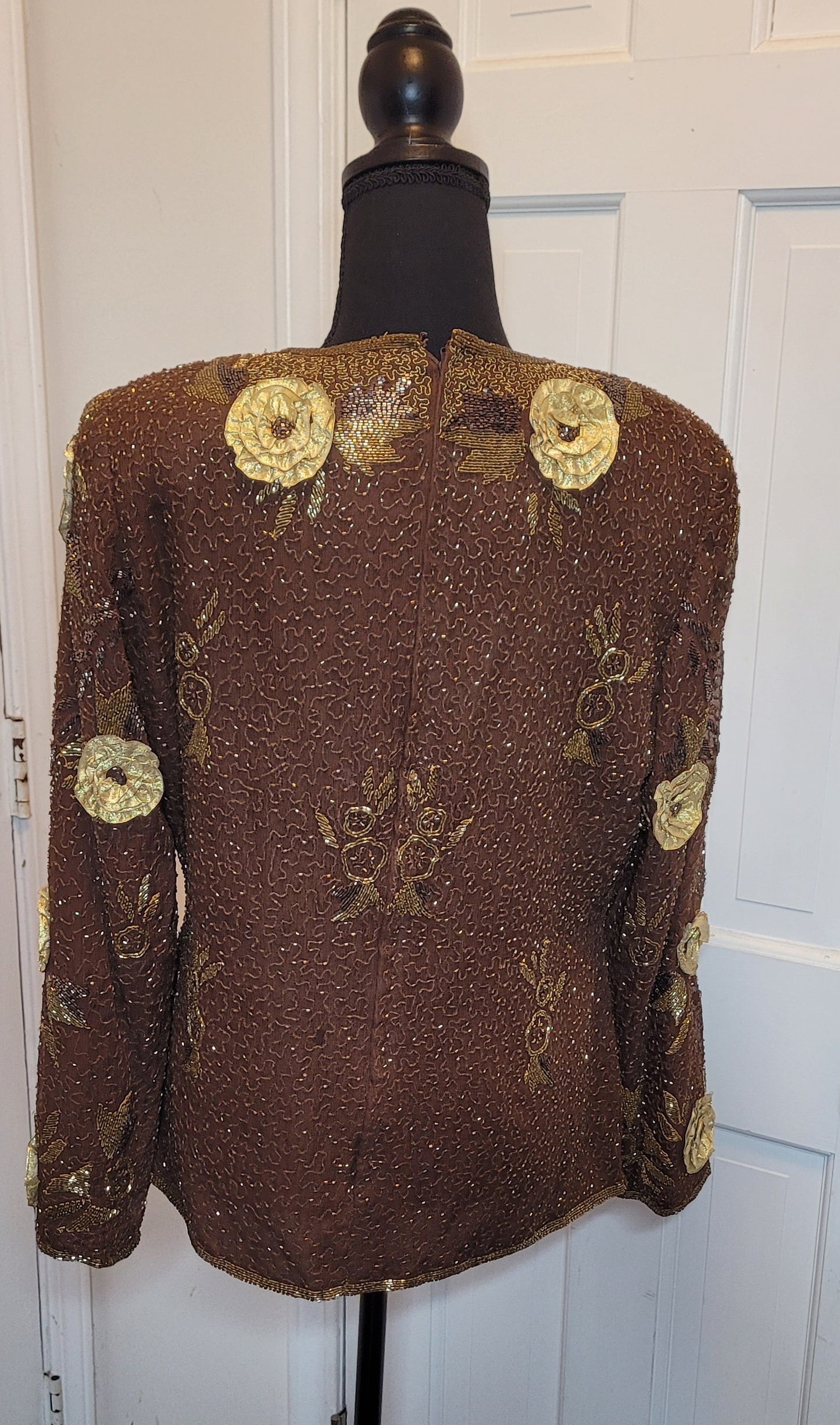 Vintage Brown & Gold Beaded Top