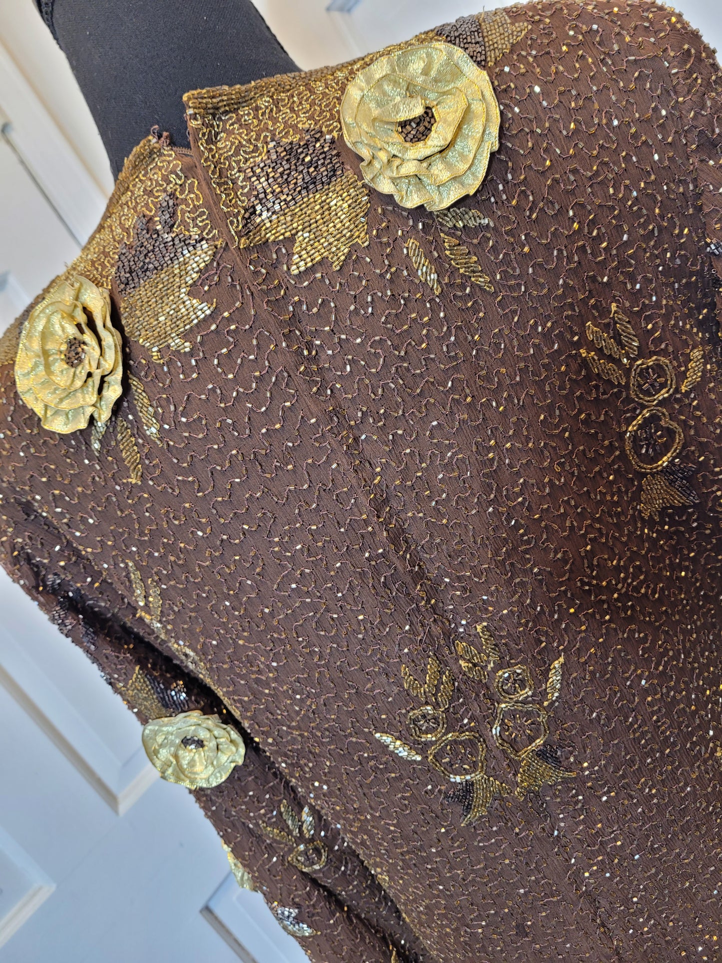 Vintage Brown & Gold Beaded Top