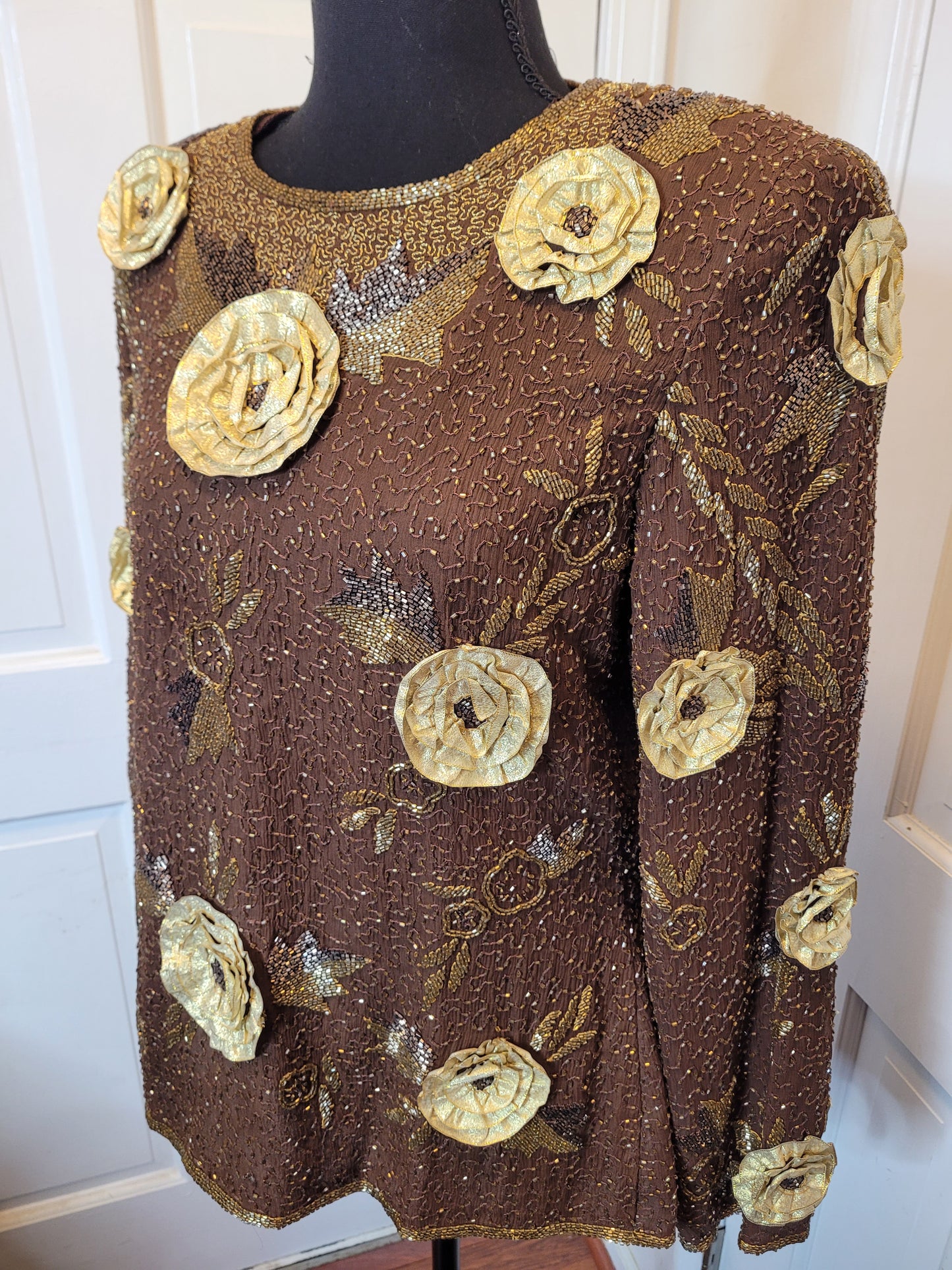 Vintage Brown & Gold Beaded Top