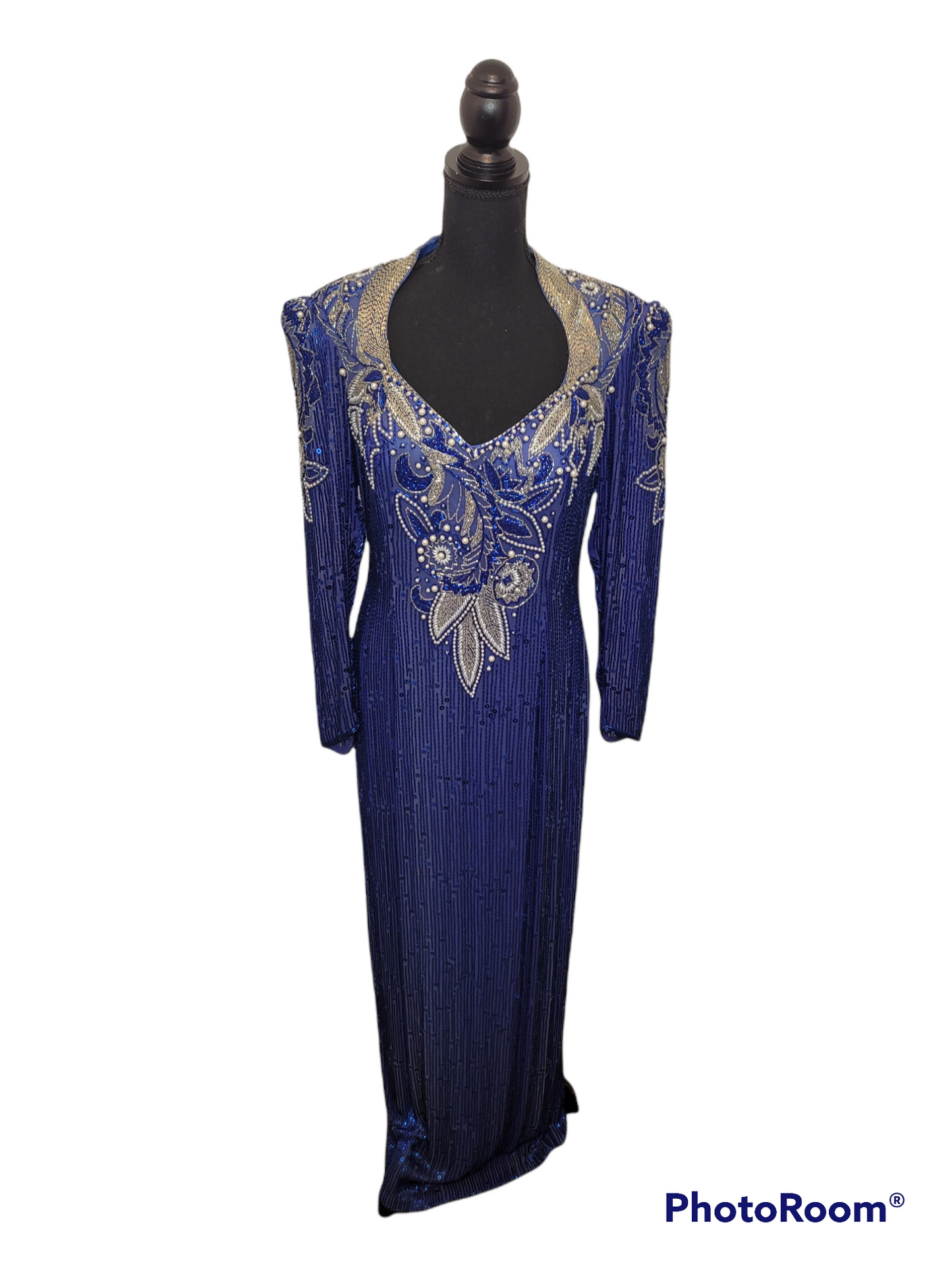 Vintage Royal Blue Beaded Gown