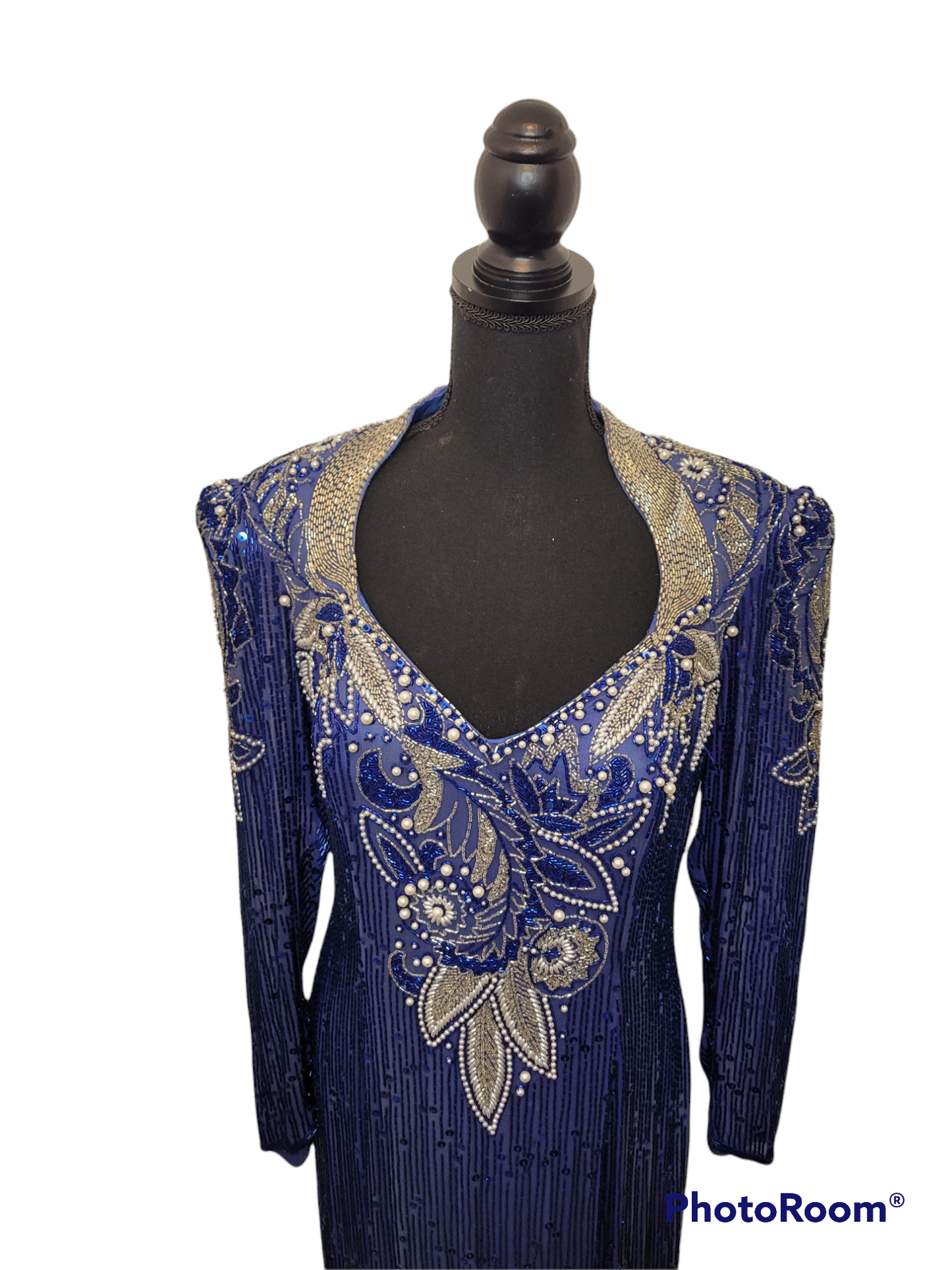 Vintage Royal Blue Beaded Gown